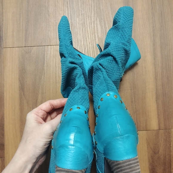 L'artiste Spring Step Boots Genuine Leather Promenade Turquoise Blue Green LNWB - Picture 11 of 13